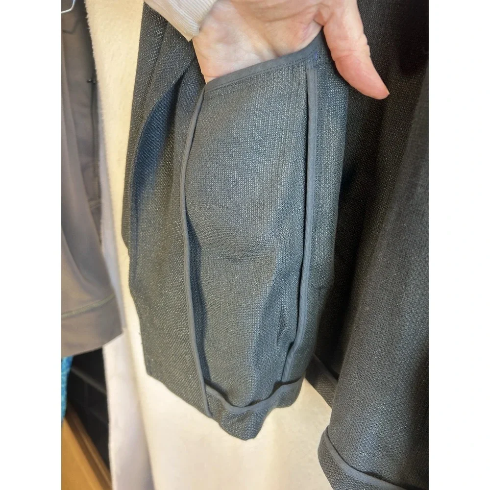 Eileen Fisher Open Front Blazer Jacket Long Sleeve Gray XL Woven Linen Blend EUC